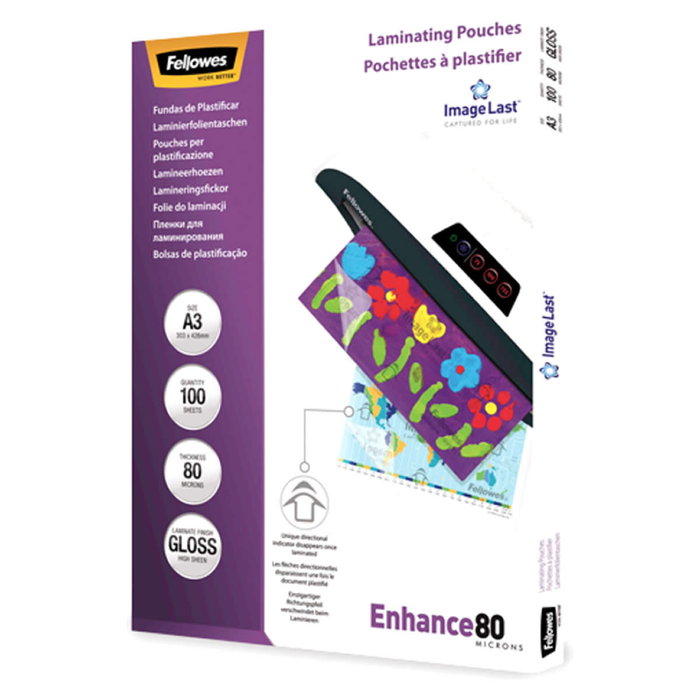 Fellowes Fundas de Plastificar A3 80 Micras Brillo Pack de 100